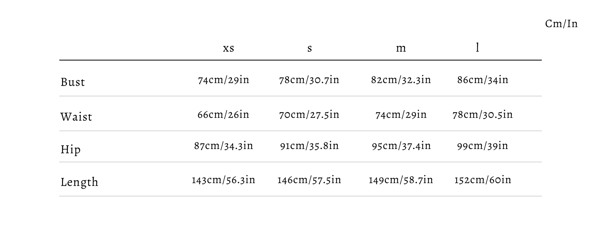 Size guide for Cascade Drape Dress