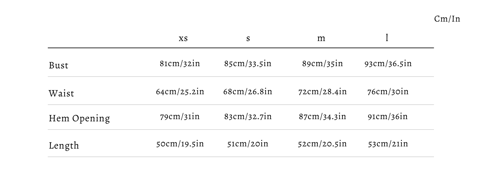 Size guide for Lure Striped Bralette Top