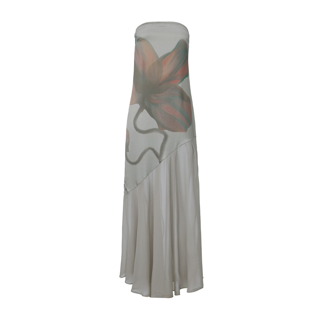 strapless dress sheer bottom Lizet Strapless Mini Dress with Sheer Maxi Overlay