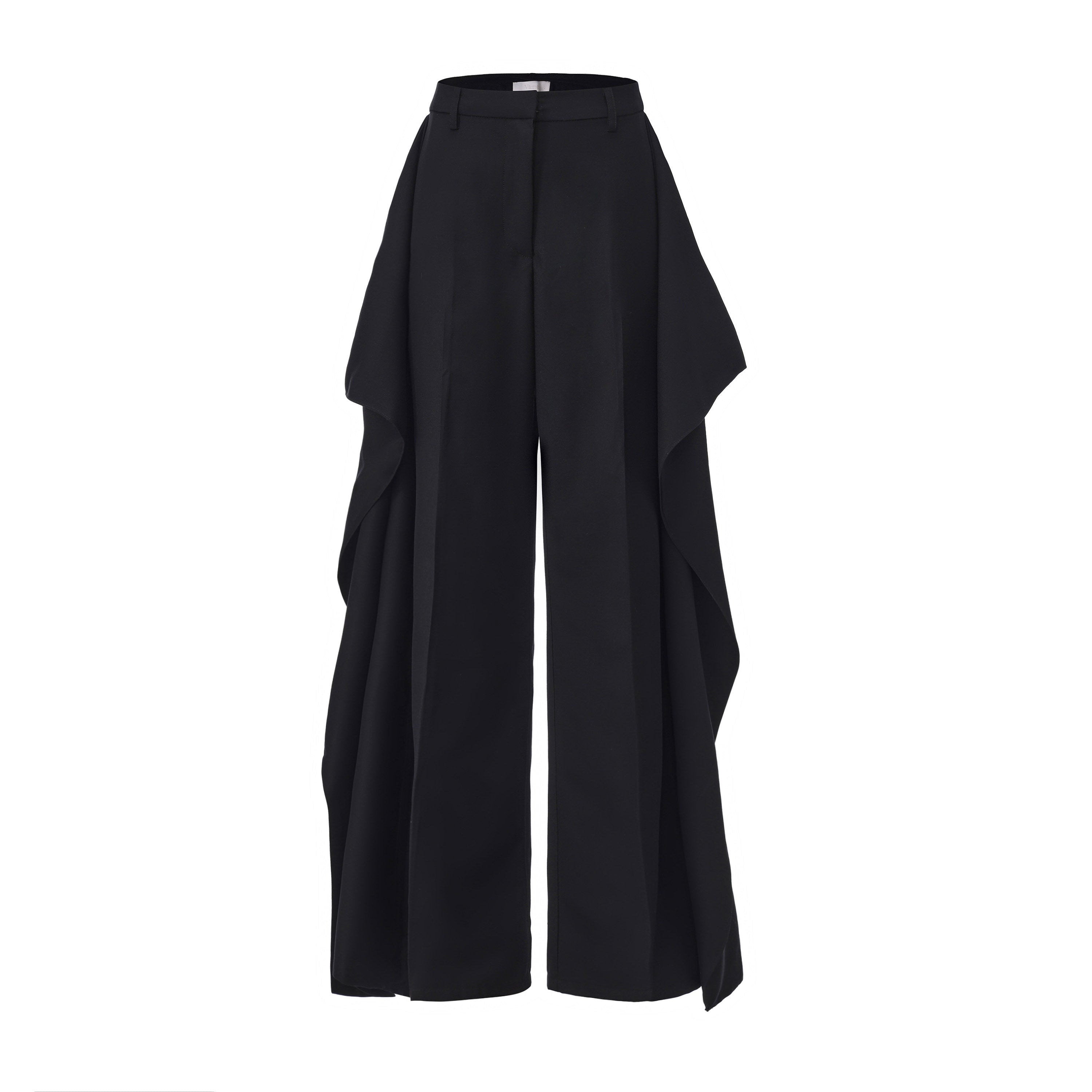 Väme Drift Flap Pant — Black Wide-Leg Wool Blend Trouser with