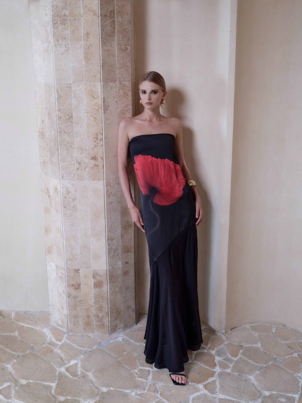 rosie sheer maxi dress black red Peronie Black Red Roses Embroidery Mesh Maxi Dress