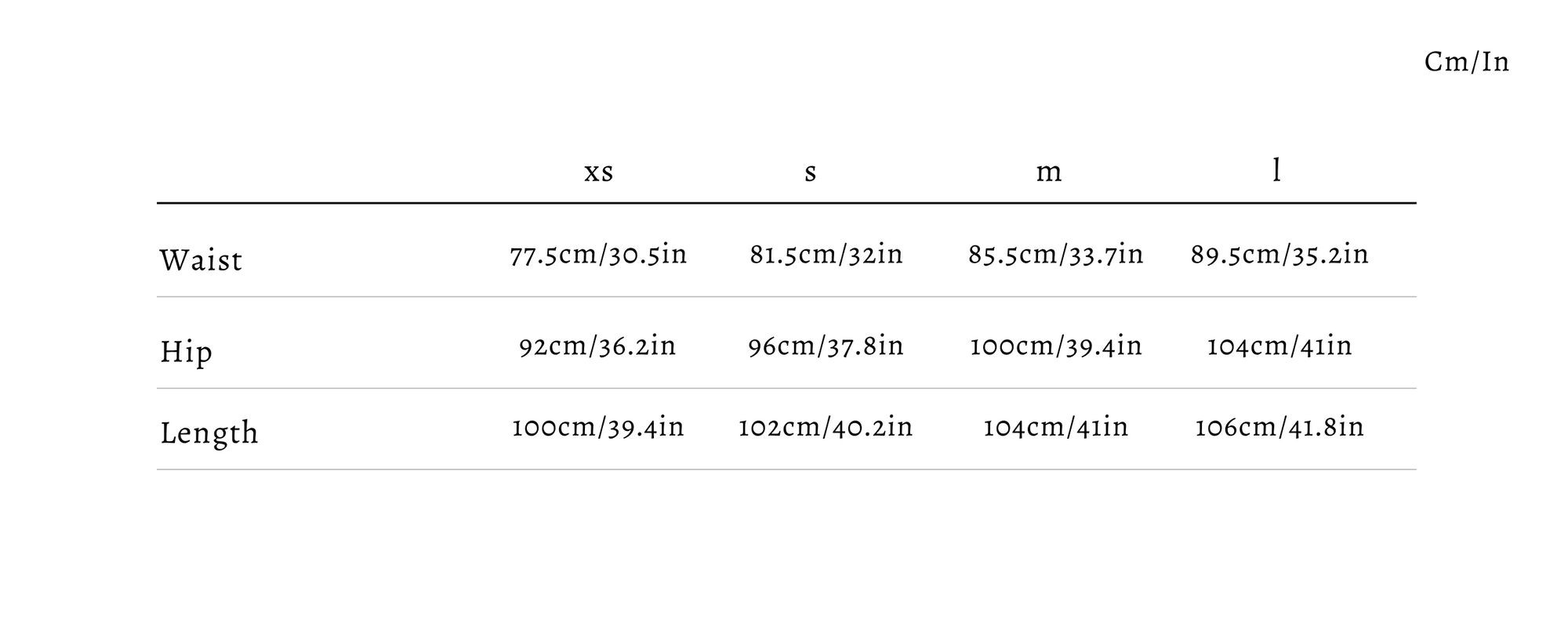 Size guide for Slope Flare Pants