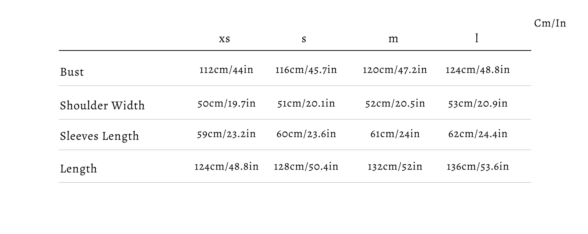 Size guide for Solene Cream Drapery Trench Coat
