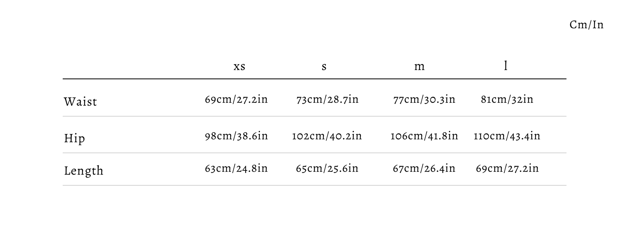 Size guide for Gene Striped Boxy Shorts
