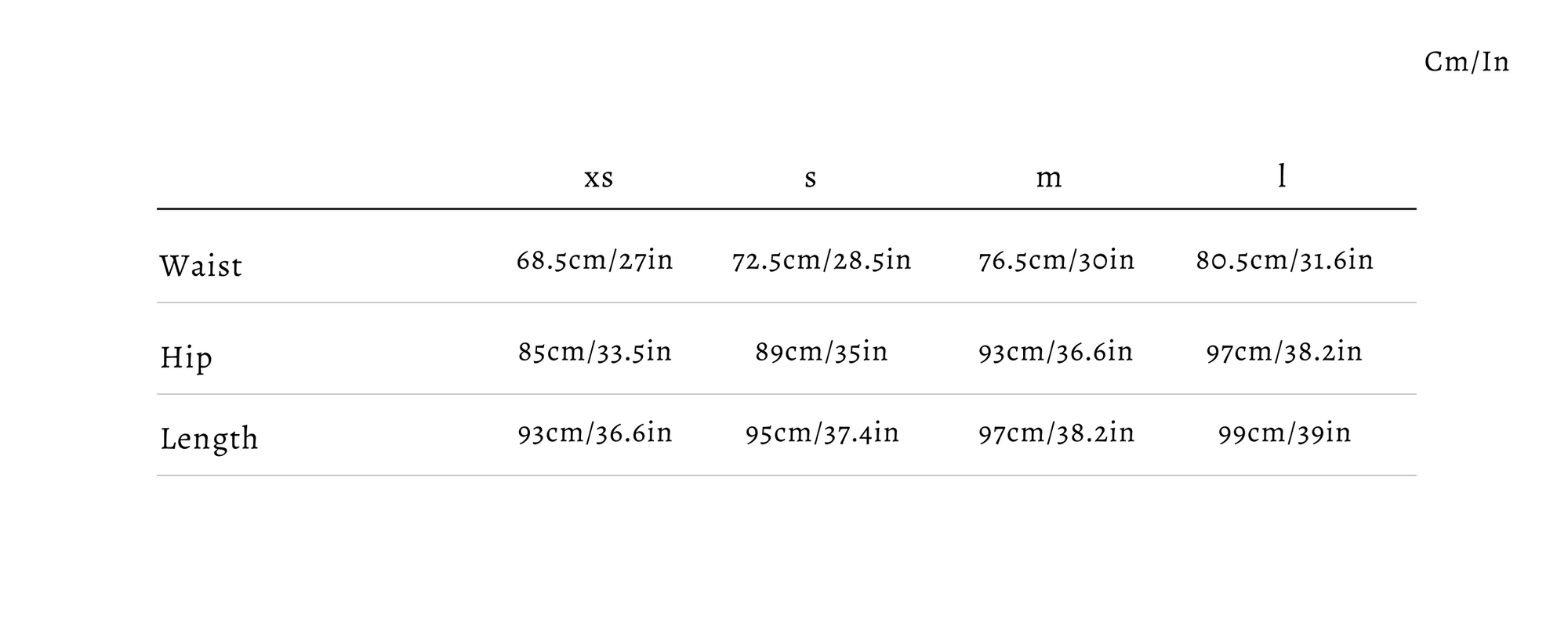 Size guide for Lume Satin Paneled Skirt