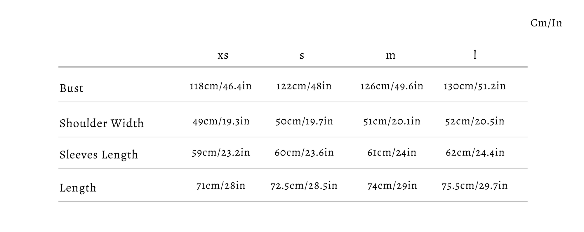 Size guide for Kline Open Sleeve Shirt- Brown